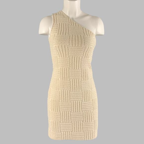 BOTTEGA VENETA Size XS Cream Cotton Blend Textured One Shoulder Dress - Picture 1 of 6